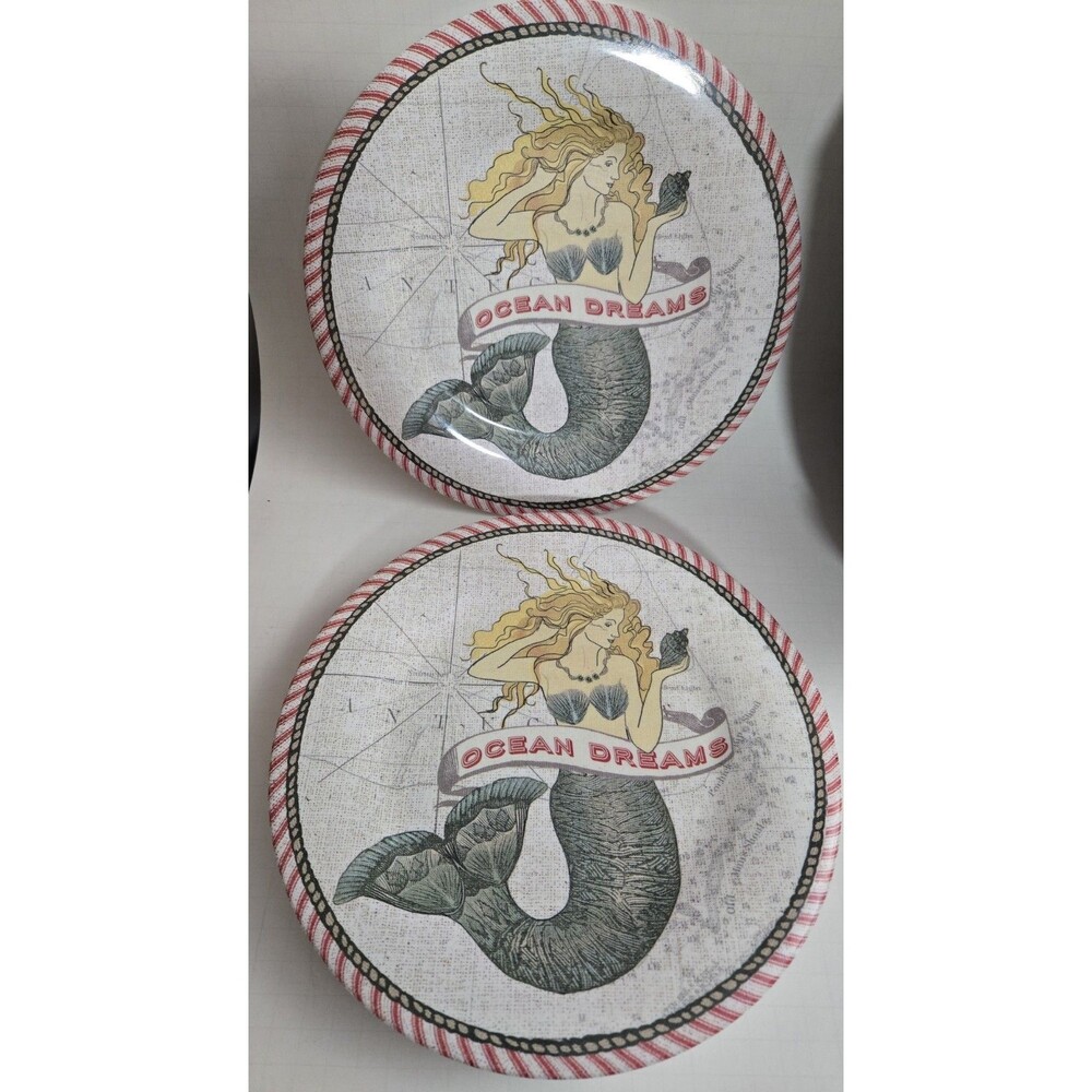 Drift Away Mermaid Melamine Dinner Plates-Sue Schlabach Certified Intl Set of 6
